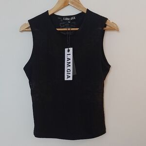 NWT I.AM.GIA Raye Black Sleeveless Burnout Top Lace Size XL